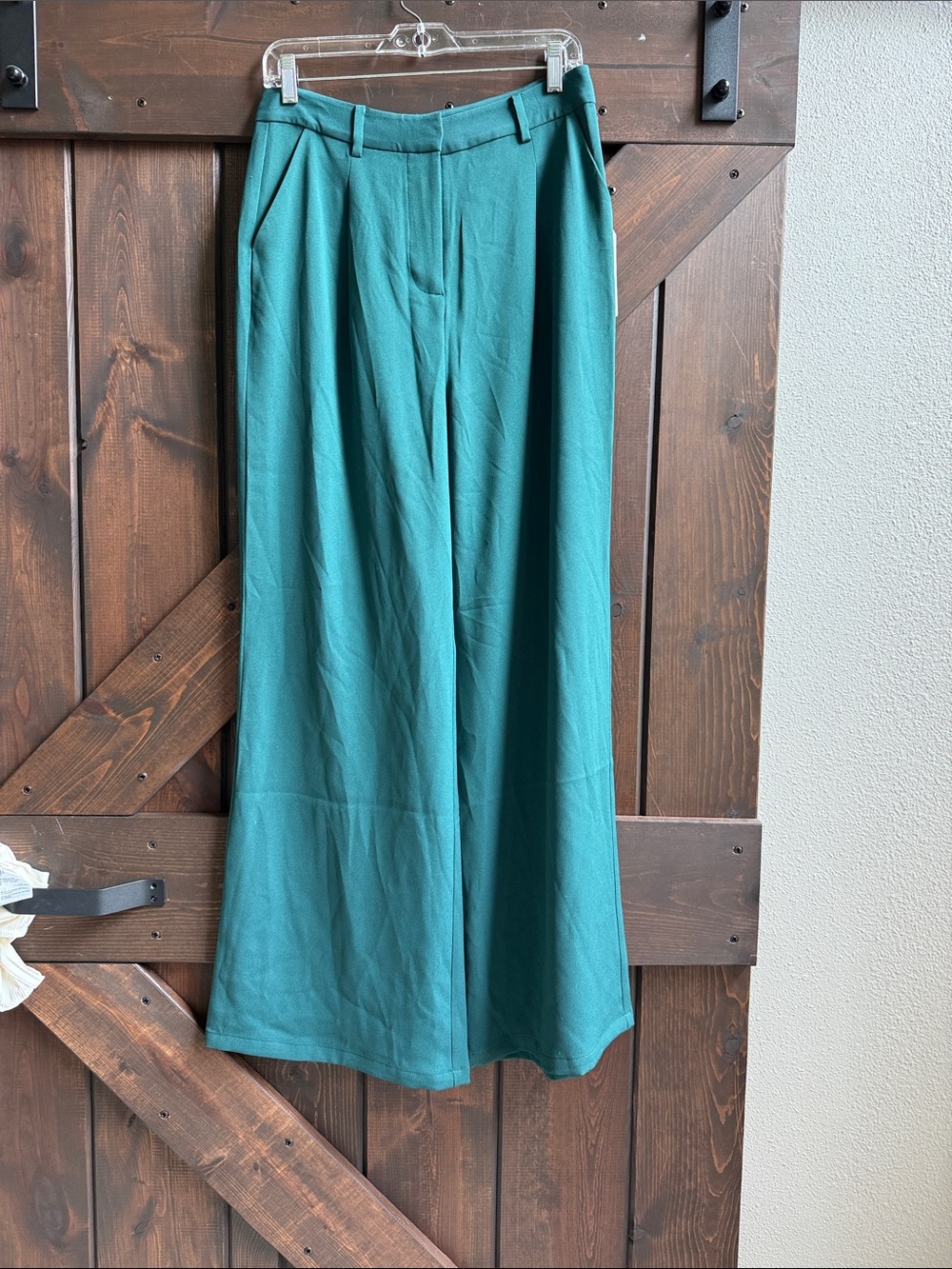 Leith Teal Wide-Leg High-Rise Trousers